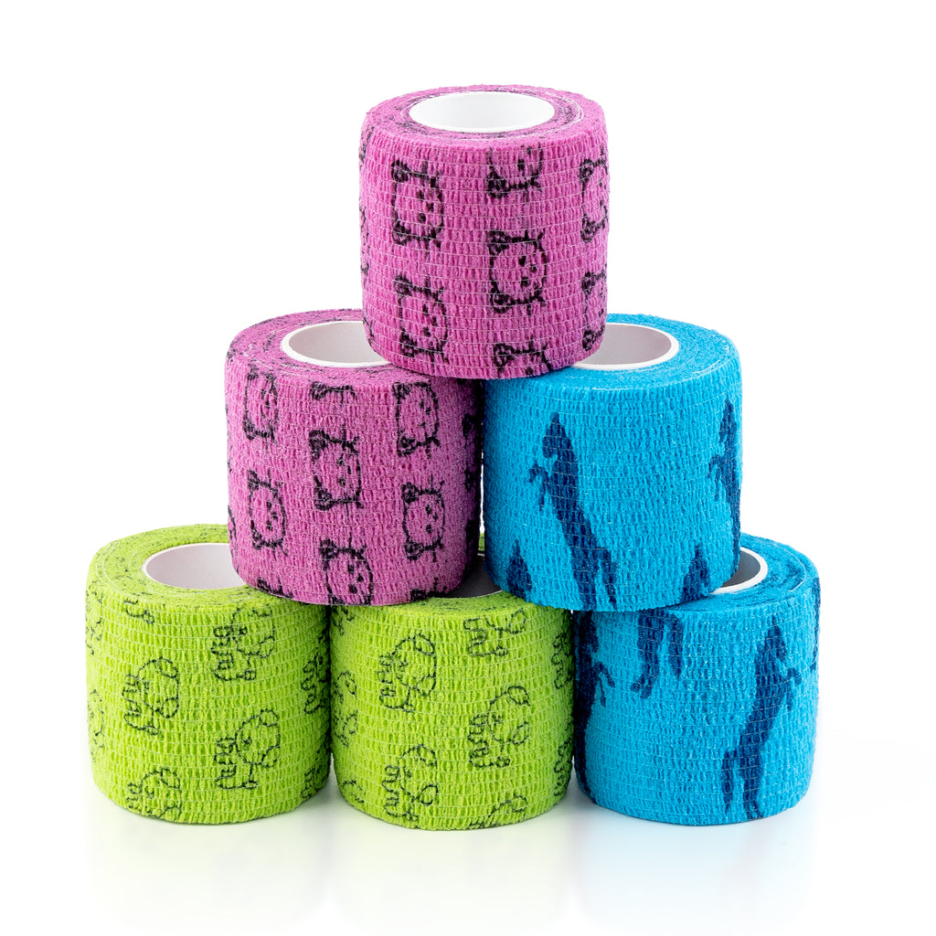 MUEUSS Vet Wrap Cohesive Bandages, Self-Adhesive Bandage Wrap, Breathable Non-Woven Self Adherent Tape for Pet Dog Leg Paw Wound, Horse, Cat, First Aid & Ankle Sprain, 2 Inch (6 Rolls)