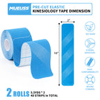 MUEUSS Kinesiology Tape, 40 Precut Strips (2 Rolls), Water Resistant Strips, Original Cotton Elastic Athletic Tape for Sports & Weightlifting, Muscle Strain Relief & Joint Support
