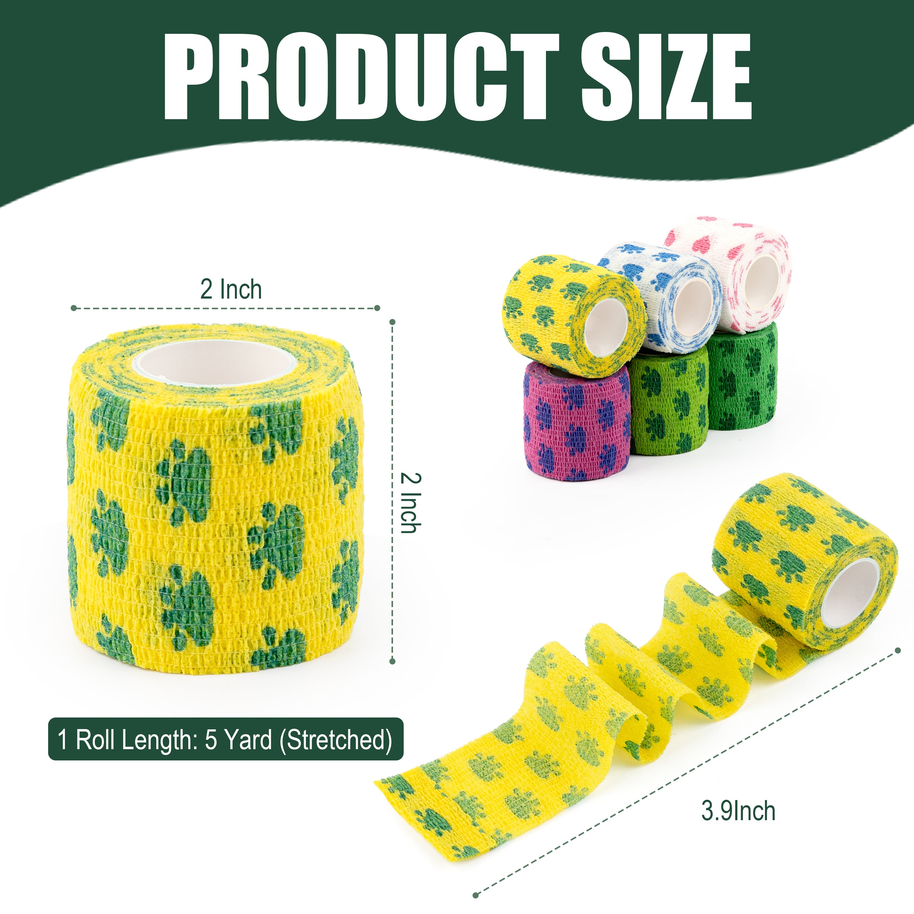 MUEUSS Vet Wrap Cohesive Bandages, Self-Adhesive Bandage Wrap, Breathable Non-Woven Self Adherent Tape for Pet Dog Leg Paw Wound, Horse, Cat, First Aid & Ankle Sprain, 2 Inch (6 Rolls)