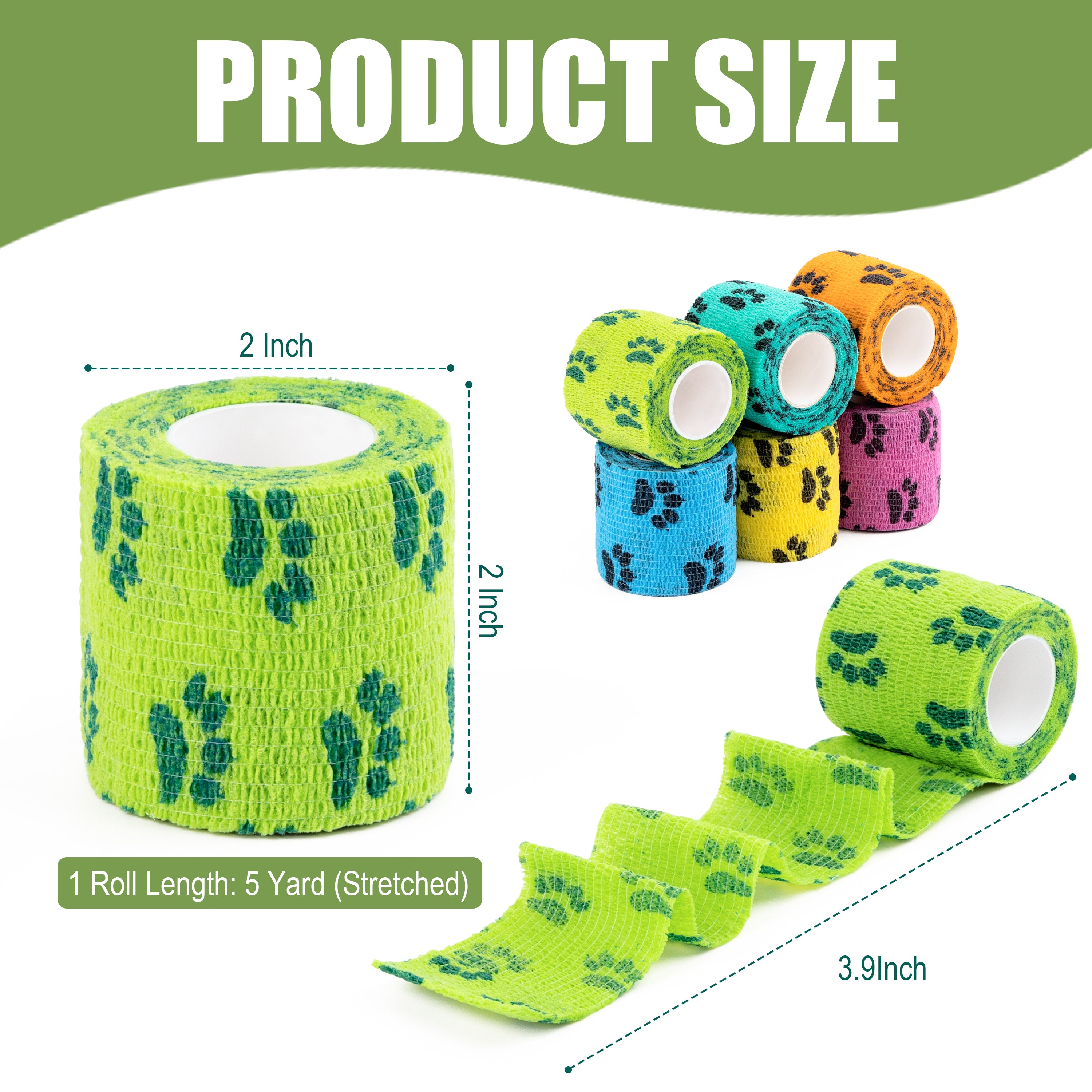 MUEUSS Vet Wrap Cohesive Bandages, Self-Adhesive Bandage Wrap, Breathable Non-Woven Self Adherent Tape for Pet Dog Leg Paw Wound, Horse, Cat, First Aid & Ankle Sprain, 2 Inch (6 Rolls)