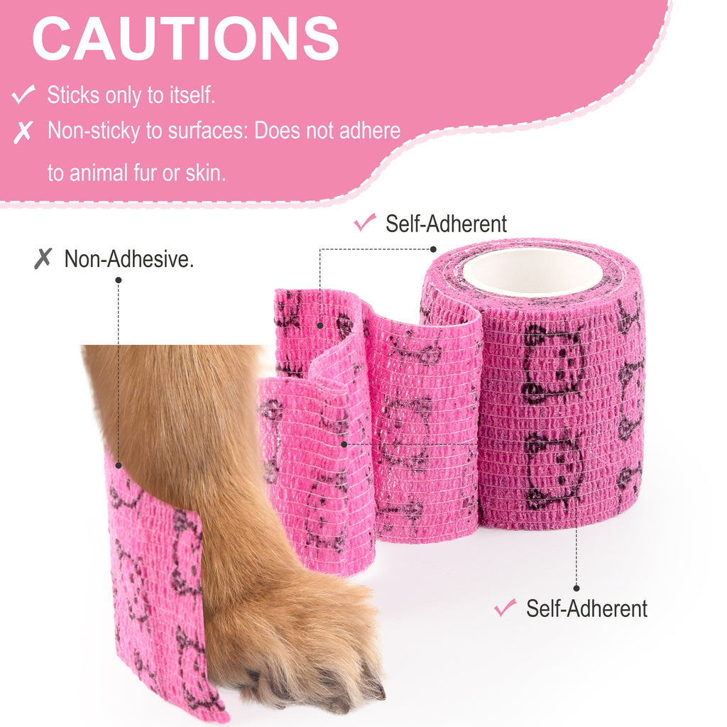 MUEUSS Vet Wrap Cohesive Bandages, Self-Adhesive Bandage Wrap, Breathable Non-Woven Self Adherent Tape for Pet Dog Leg Paw Wound, Horse, Cat, First Aid & Ankle Sprain, 2 Inch (6 Rolls)