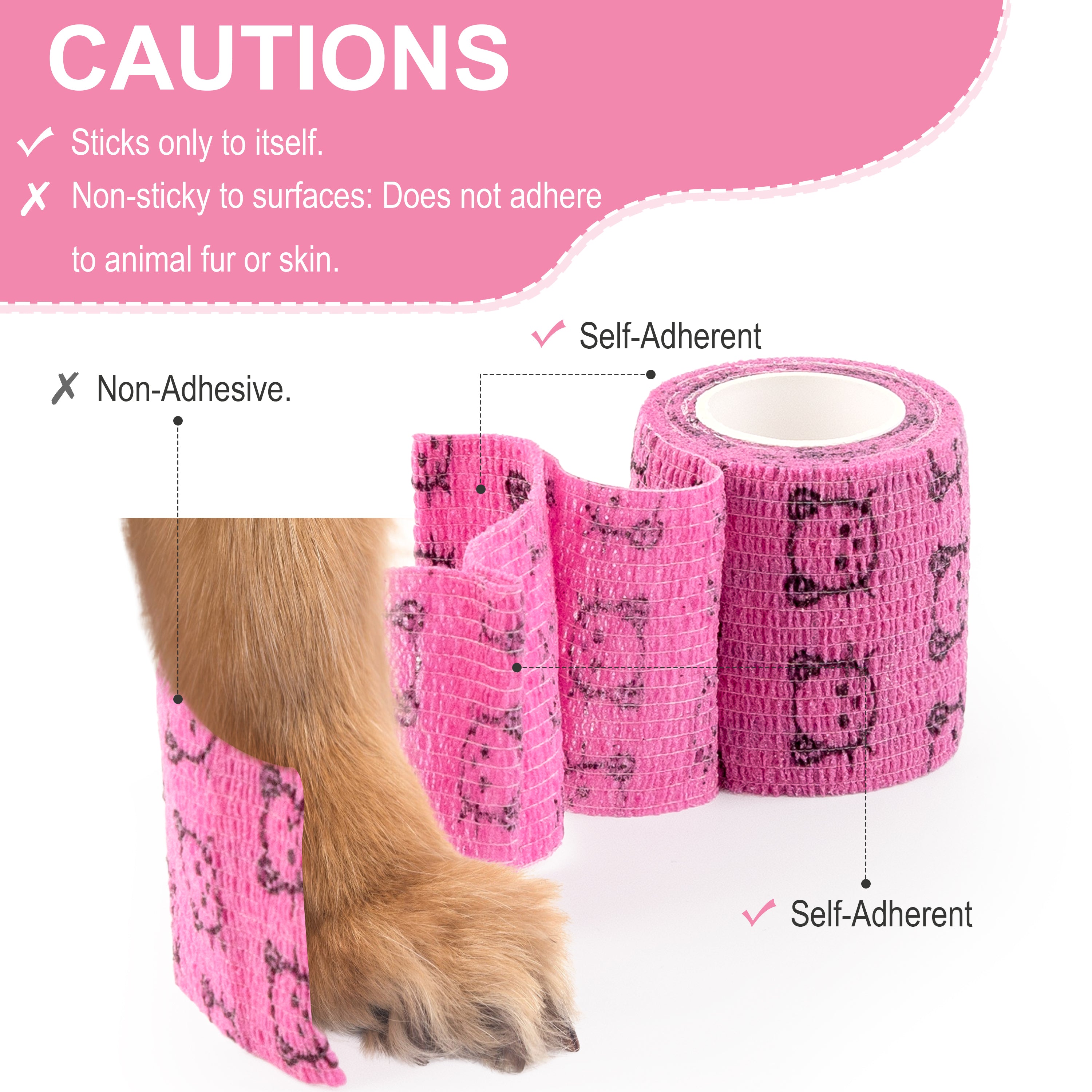 MUEUSS Vet Wrap Cohesive Bandages, Self-Adhesive Bandage Wrap, Breathable Non-Woven Self Adherent Tape for Pet Dog Leg Paw Wound, Horse, Cat, First Aid & Ankle Sprain, 2 Inch (6 Rolls)