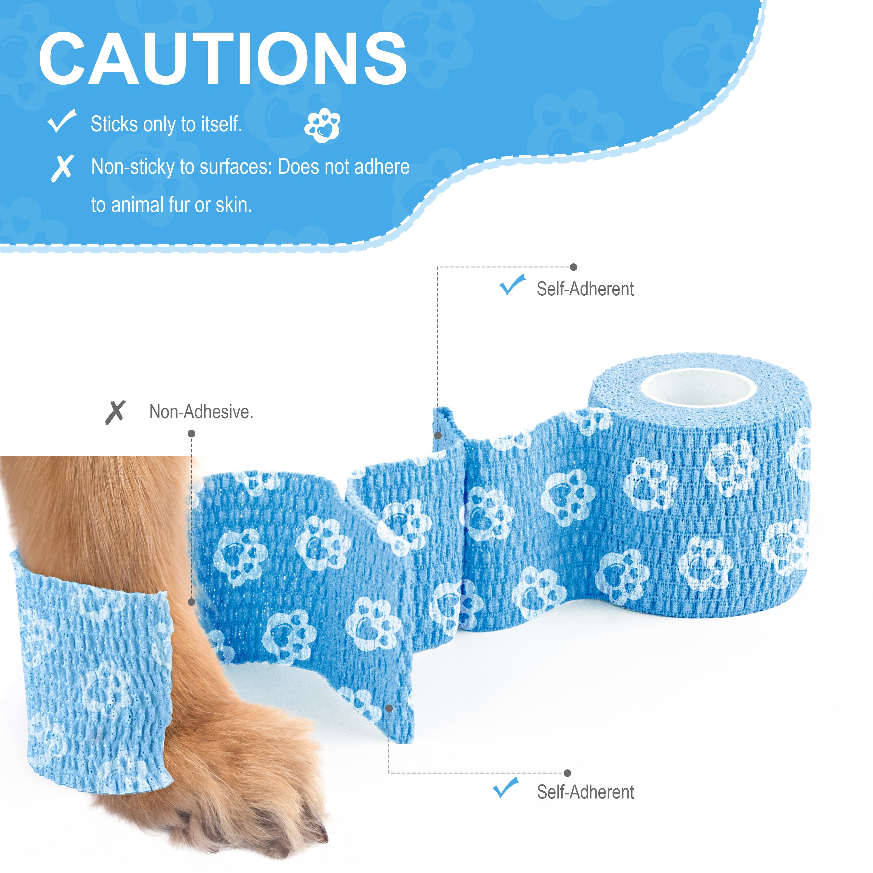 MUEUSS Vet Wrap Cohesive Bandages, Self-Adhesive Bandage Wrap, Breathable Non-Woven Self Adherent Tape for Pet Dog Leg Paw Wound, Horse, Cat, First Aid & Ankle Sprain, 2 Inch (6 Rolls)