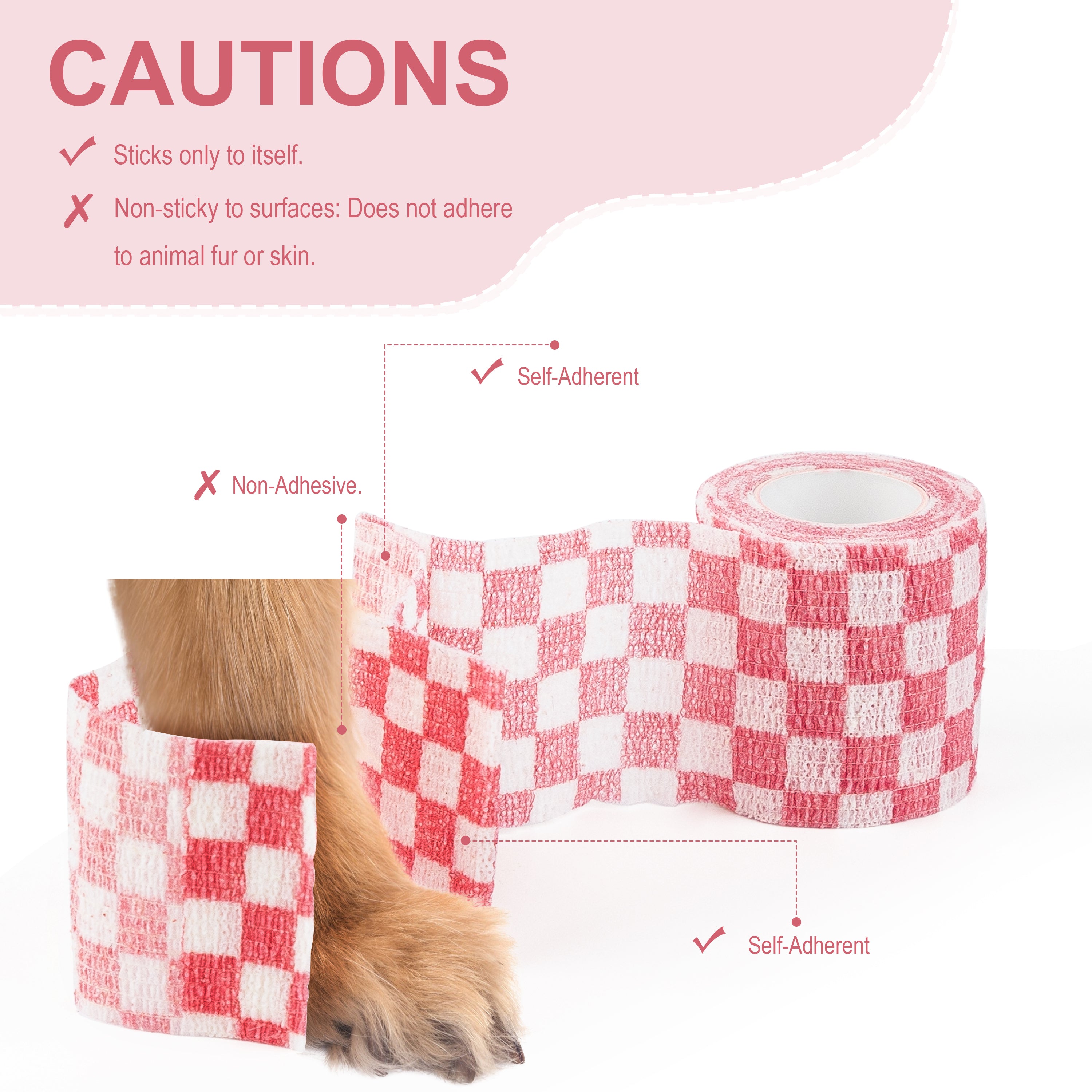 MUEUSS Vet Wrap Cohesive Bandages, Self-Adhesive Bandage Wrap, Breathable Non-Woven Self Adherent Tape for Pet Dog Leg Paw Wound, Horse, Cat, First Aid & Ankle Sprain, 2 Inch (6 Rolls)