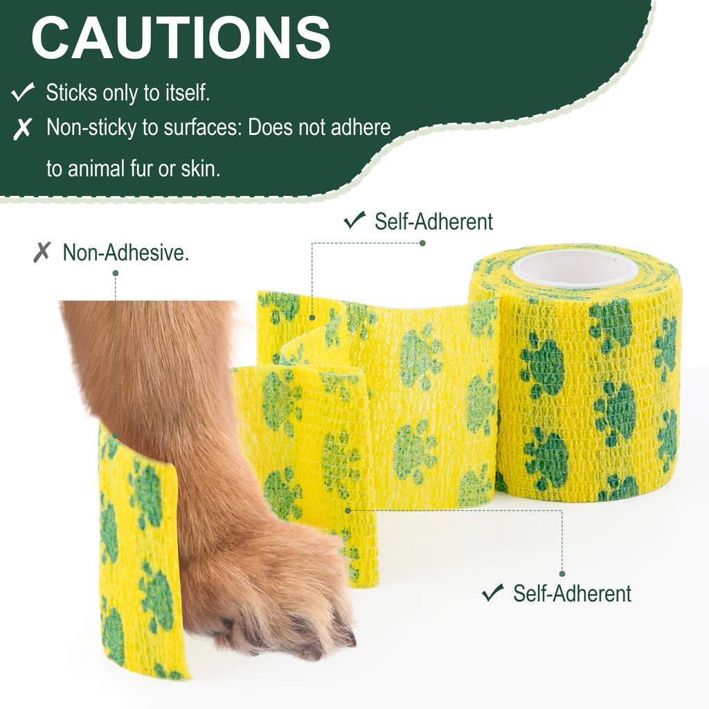 MUEUSS Vet Wrap Cohesive Bandages, Self-Adhesive Bandage Wrap, Breathable Non-Woven Self Adherent Tape for Pet Dog Leg Paw Wound, Horse, Cat, First Aid & Ankle Sprain, 2 Inch (6 Rolls)