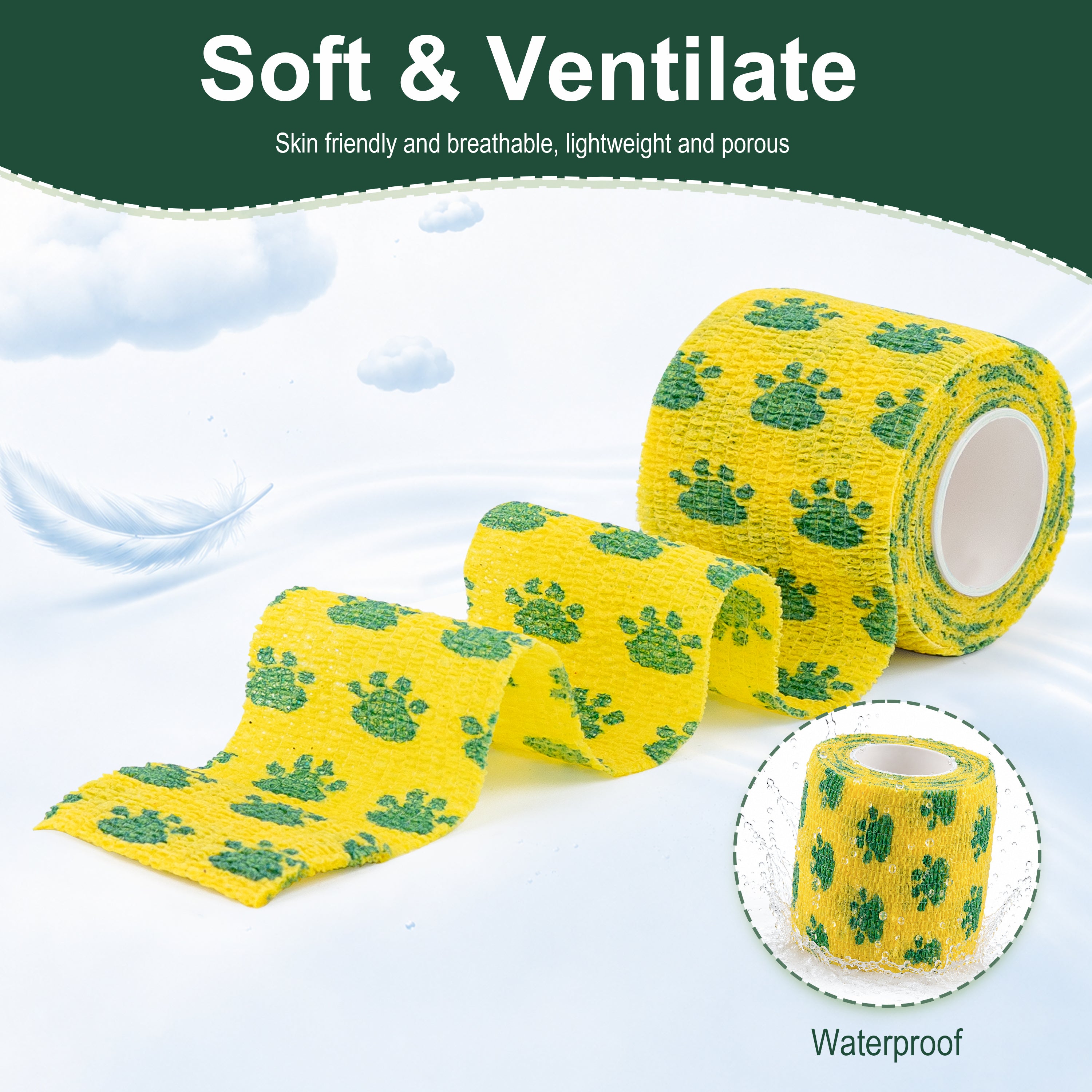 MUEUSS Vet Wrap Cohesive Bandages, Self-Adhesive Bandage Wrap, Breathable Non-Woven Self Adherent Tape for Pet Dog Leg Paw Wound, Horse, Cat, First Aid & Ankle Sprain, 2 Inch (6 Rolls)