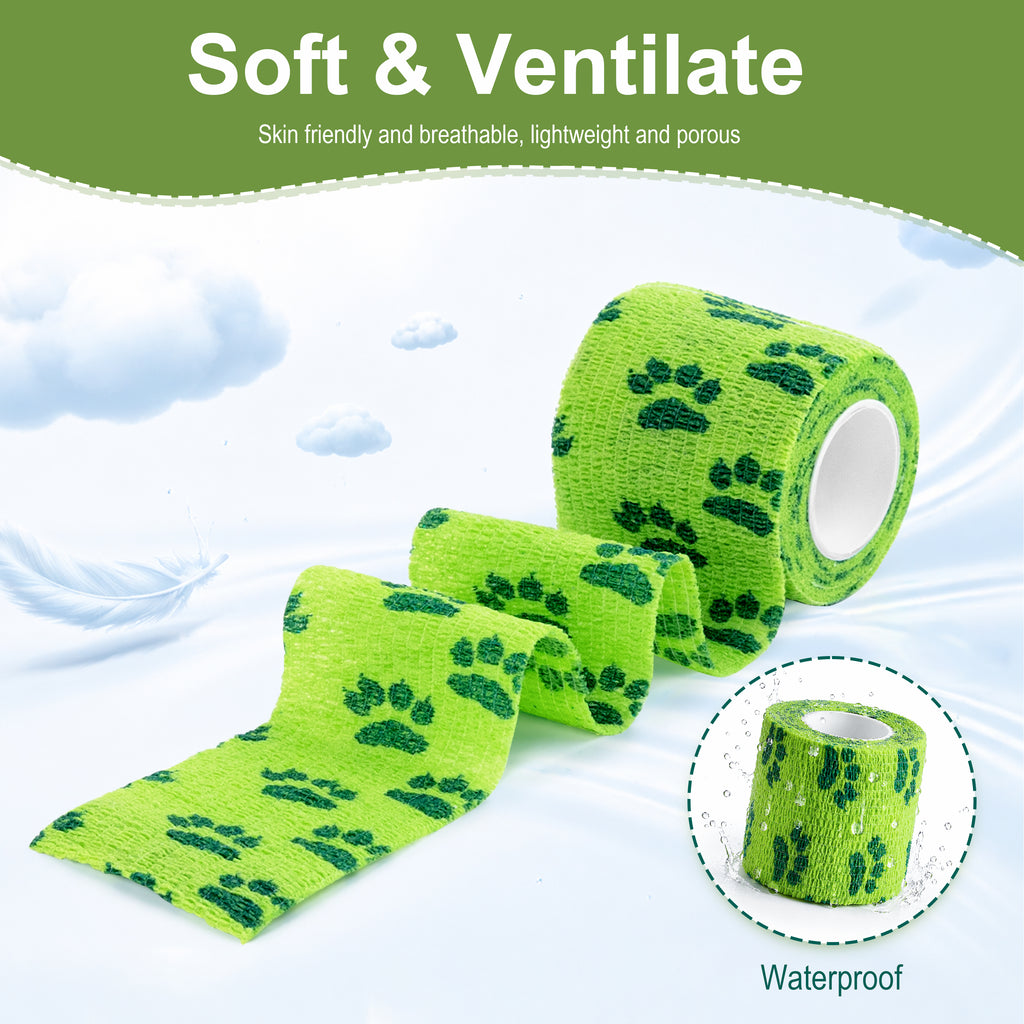 MUEUSS Vet Wrap Cohesive Bandages, Self-Adhesive Bandage Wrap, Breathable Non-Woven Self Adherent Tape for Pet Dog Leg Paw Wound, Horse, Cat, First Aid & Ankle Sprain, 2 Inch (6 Rolls)