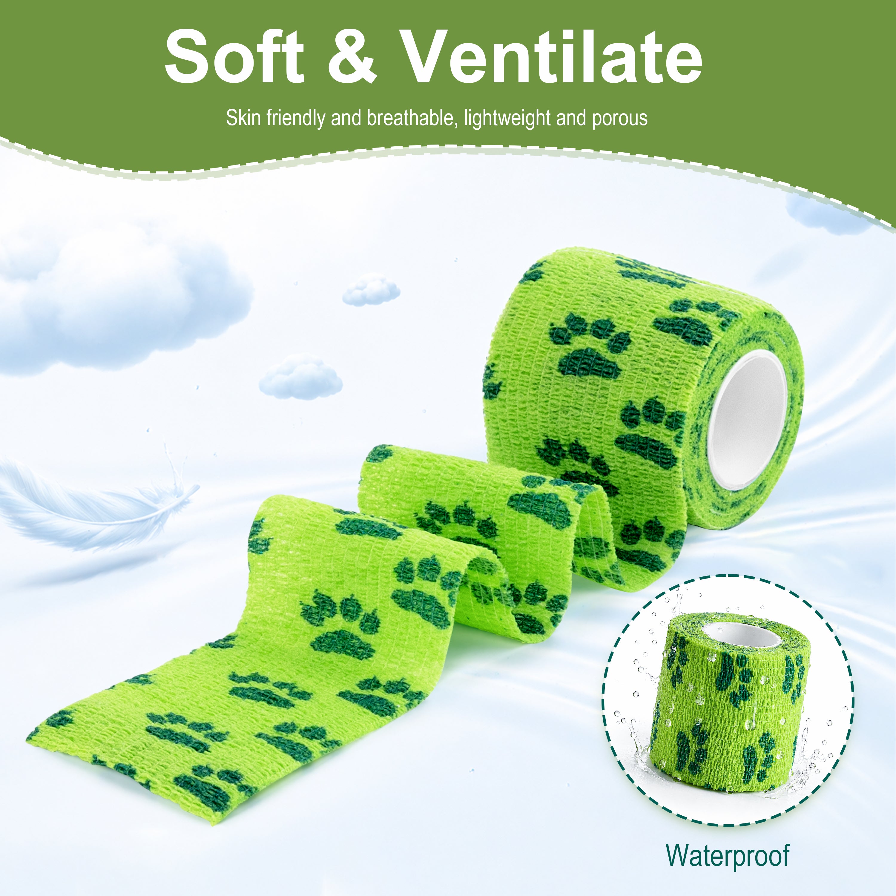 MUEUSS Vet Wrap Cohesive Bandages, Self-Adhesive Bandage Wrap, Breathable Non-Woven Self Adherent Tape for Pet Dog Leg Paw Wound, Horse, Cat, First Aid & Ankle Sprain, 2 Inch (6 Rolls)