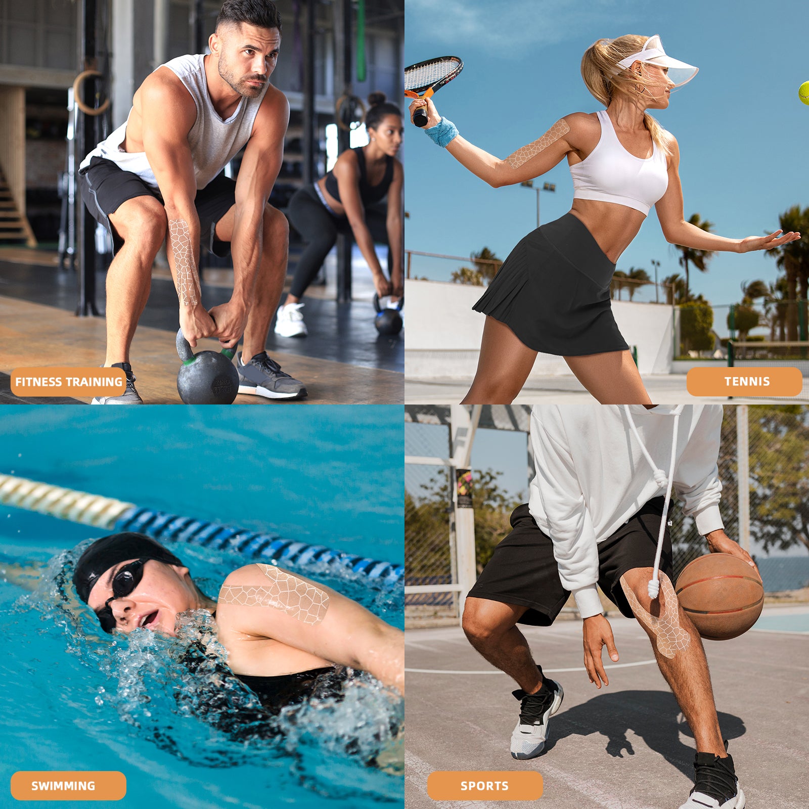 MUEUSS Kinesiology Tape, 40 Precut Strips (2 Rolls), Water Resistant Strips, Original Cotton Elastic Athletic Tape for Sports & Weightlifting, Muscle Strain Relief & Joint Support