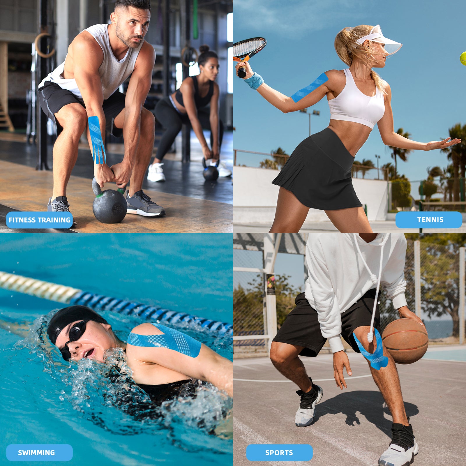 MUEUSS Kinesiology Tape, 40 Precut Strips (2 Rolls), Water Resistant Strips, Original Cotton Elastic Athletic Tape for Sports & Weightlifting, Muscle Strain Relief & Joint Support