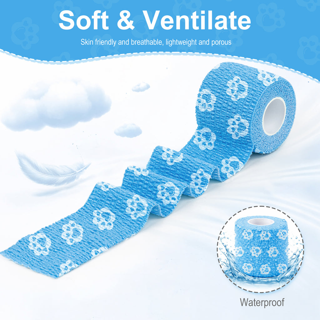 MUEUSS Vet Wrap Cohesive Bandages, Self-Adhesive Bandage Wrap, Breathable Non-Woven Self Adherent Tape for Pet Dog Leg Paw Wound, Horse, Cat, First Aid & Ankle Sprain, 2 Inch (6 Rolls)