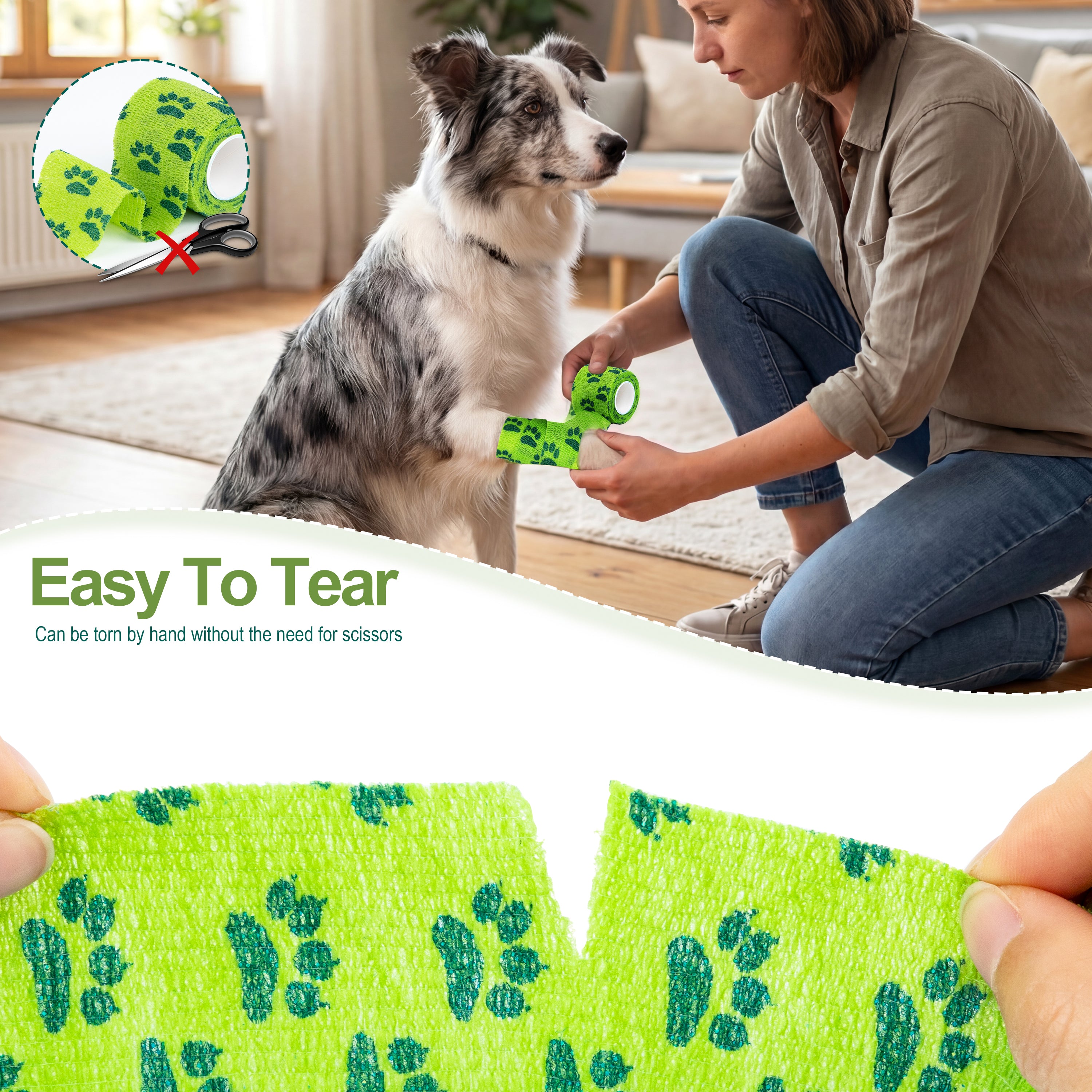 MUEUSS Vet Wrap Cohesive Bandages, Self-Adhesive Bandage Wrap, Breathable Non-Woven Self Adherent Tape for Pet Dog Leg Paw Wound, Horse, Cat, First Aid & Ankle Sprain, 2 Inch (6 Rolls)