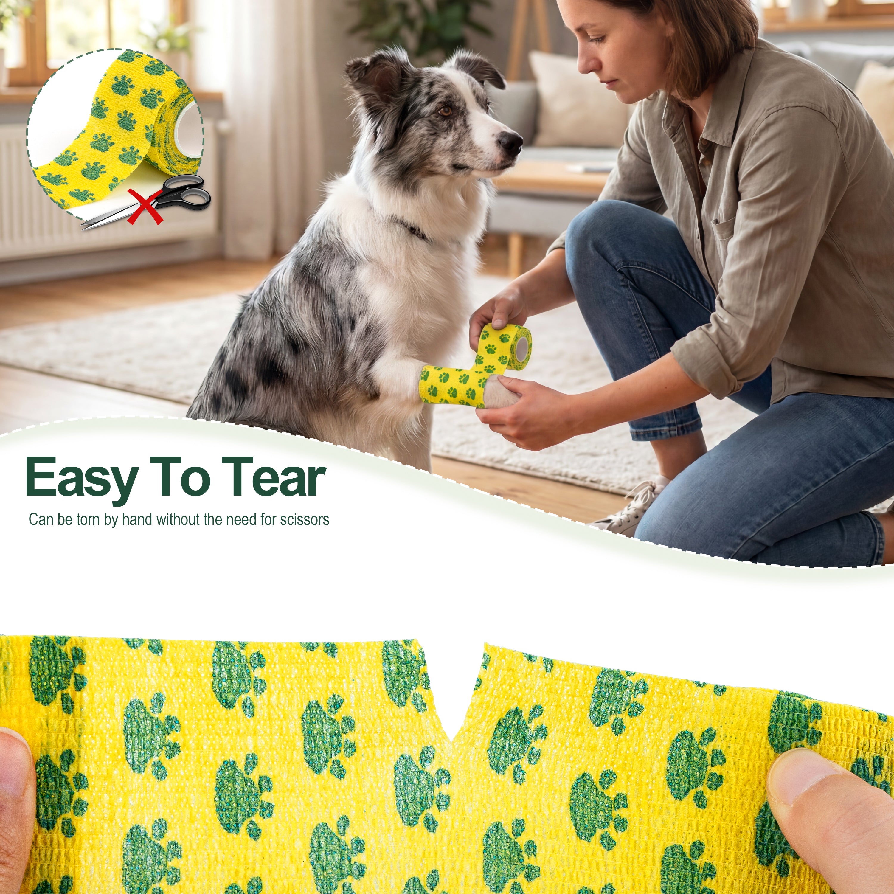 MUEUSS Vet Wrap Cohesive Bandages, Self-Adhesive Bandage Wrap, Breathable Non-Woven Self Adherent Tape for Pet Dog Leg Paw Wound, Horse, Cat, First Aid & Ankle Sprain, 2 Inch (6 Rolls)