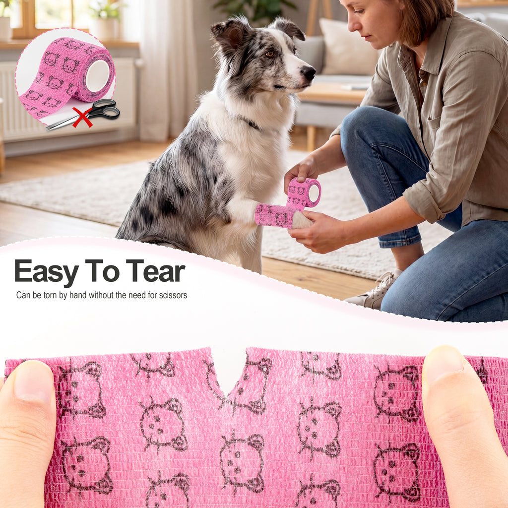 MUEUSS Vet Wrap Cohesive Bandages, Self-Adhesive Bandage Wrap, Breathable Non-Woven Self Adherent Tape for Pet Dog Leg Paw Wound, Horse, Cat, First Aid & Ankle Sprain, 2 Inch (6 Rolls)