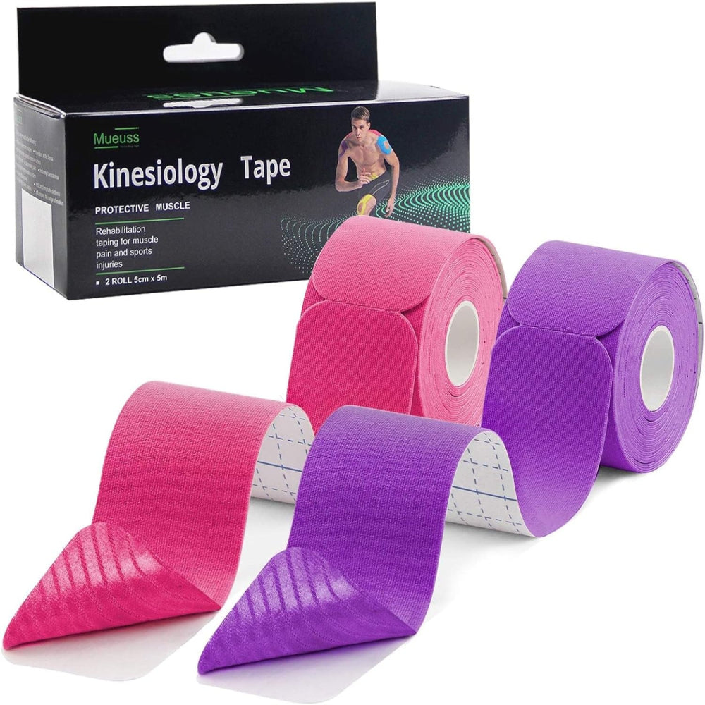 MUEUSS Kinesiology Tape,Sports Tape,Athletic Tape Elastic Cotton Precut Strips,Waterproof Tape for Muscles,Knees,Shoulders Plantar Fasciitis Pain Relief (2rolls)