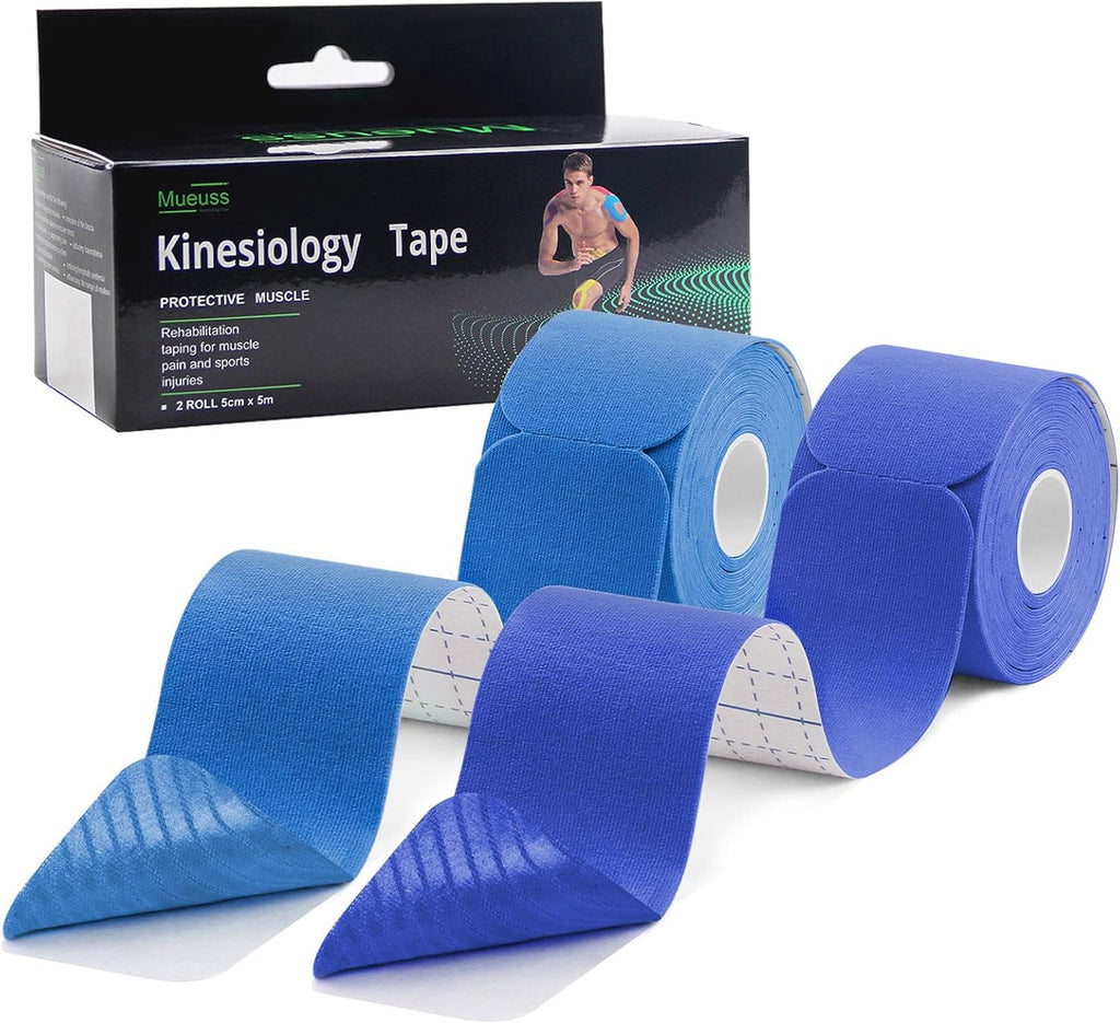 MUEUSS Kinesiology Tape,Sports Tape,Athletic Tape Elastic Cotton Precut Strips,Waterproof Tape for Muscles,Knees,Shoulders Plantar Fasciitis Pain Relief (2rolls)