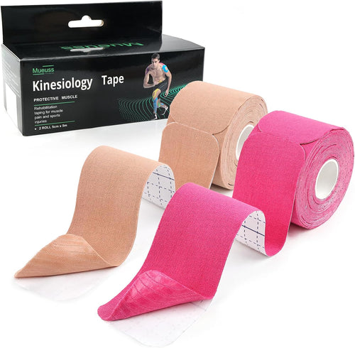 MUEUSS Kinesiology Tape,Sports Tape,Athletic Tape Elastic Cotton Precut Strips,Waterproof Tape for Muscles,Knees,Shoulders Plantar Fasciitis Pain Relief (2rolls)